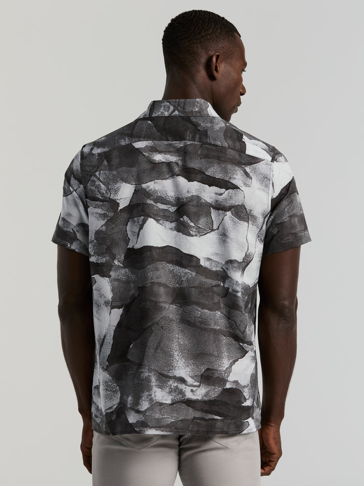 Cotton Abstract Wave Print Shirt (Black) 