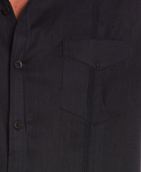 Big and Tall 100% Linen Long Sleeve 4 Pocket Guayabera (Jet Black) 