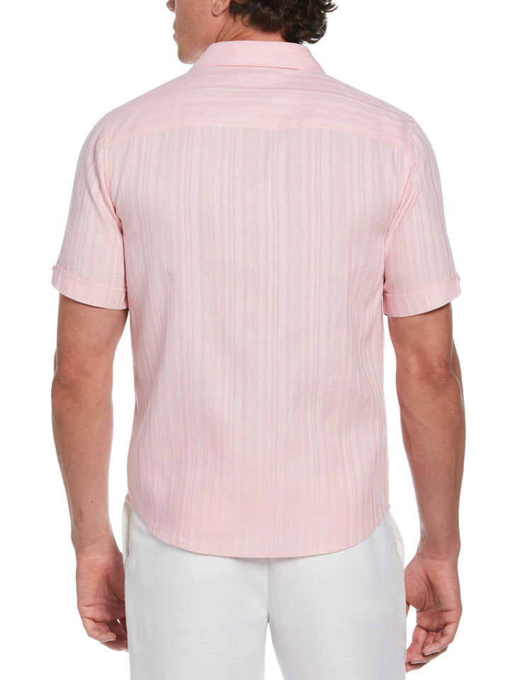 Linen Blend Dobby Stripe Print Shirt (Pink Dolphin) 