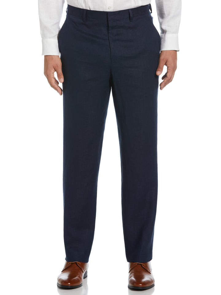 100% Linen Solid Flat Front Pant (Navy) 