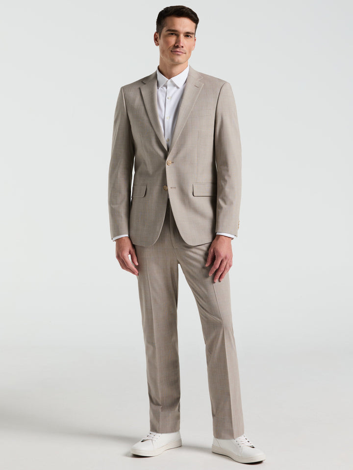 Slim Fit Plaid Print Suit Jacket (Tan) 