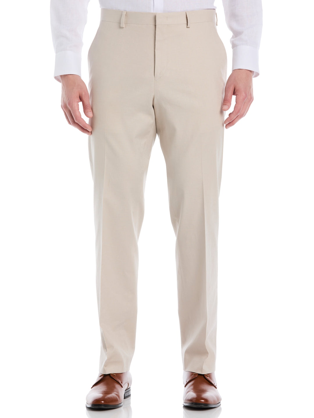 Linen Blend Flat Front Pant (Beige) 