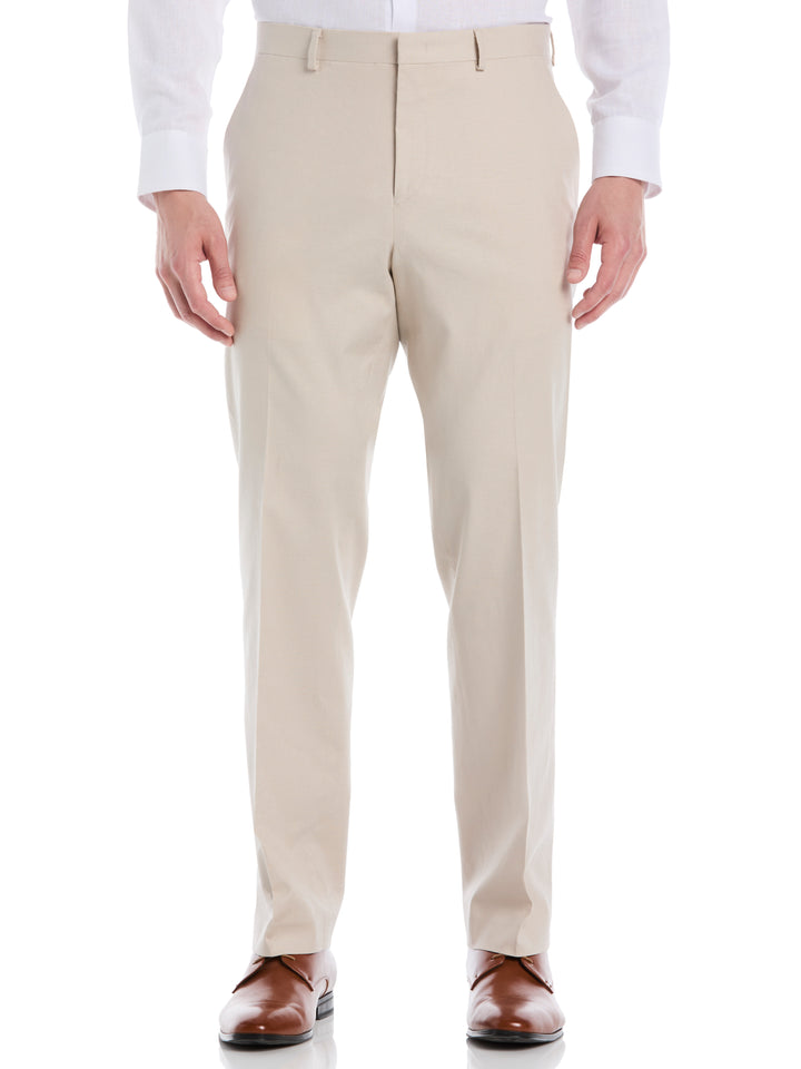 Linen Blend Flat Front Pant (Beige) 
