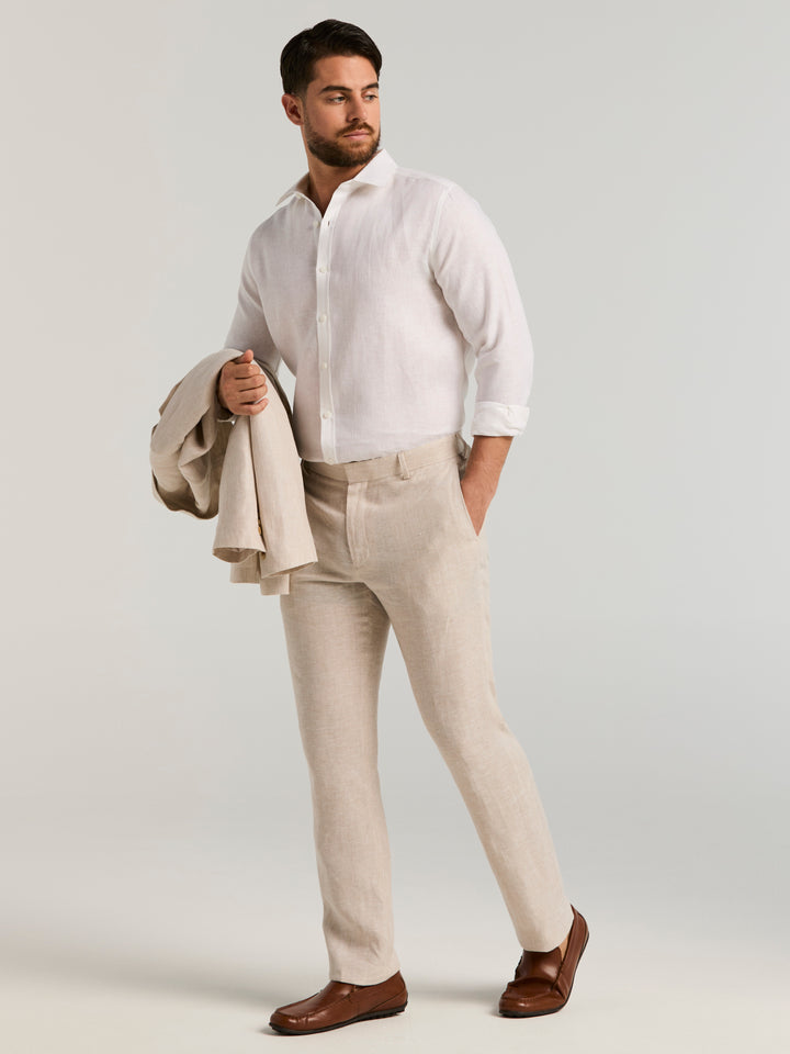 Delave Linen Flat Front Pant (Natural Linen) 