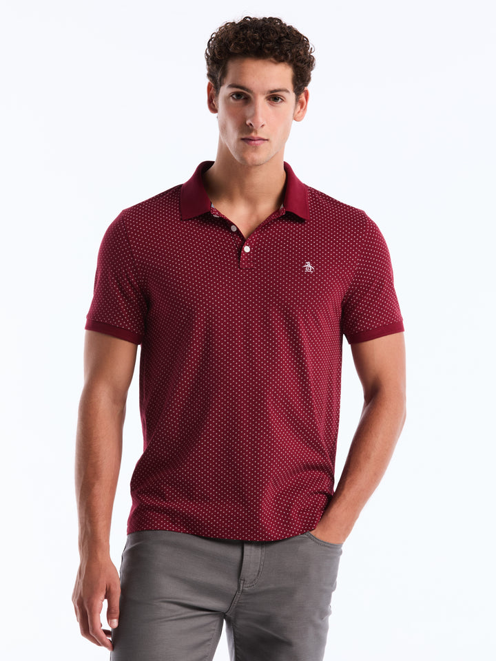 Diamond Ditsy Print Cotton Polo Shirt (Cabernet) 