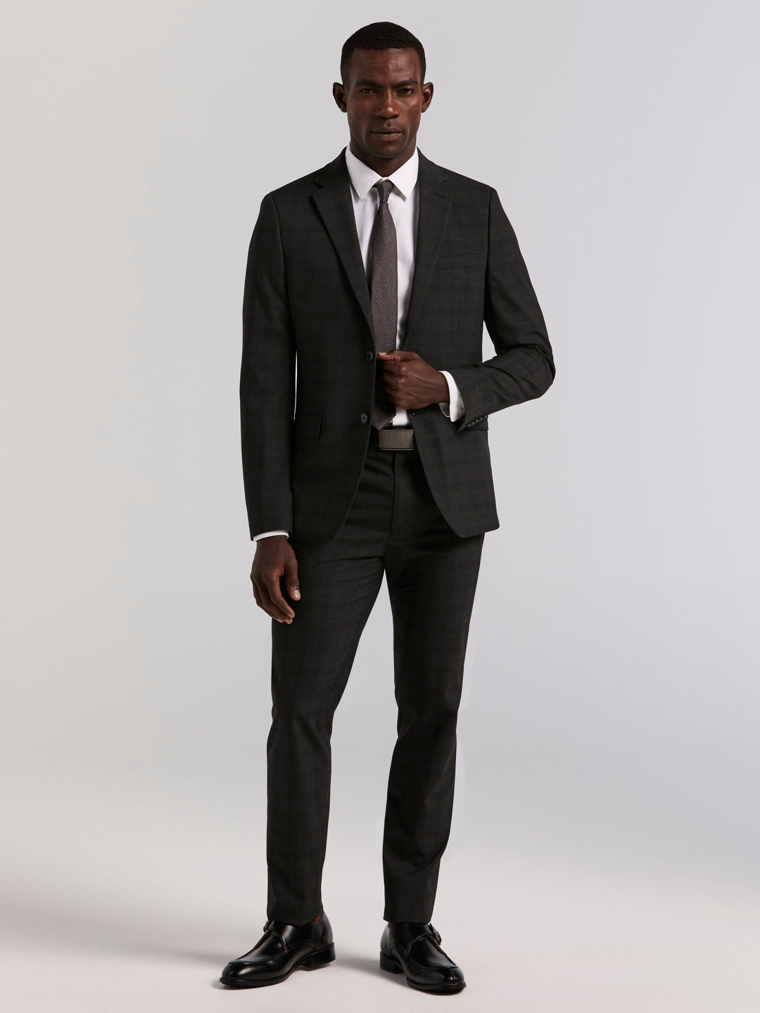 Skinny Fit Charcoal Plaid Suit Pant (Charcoal) 