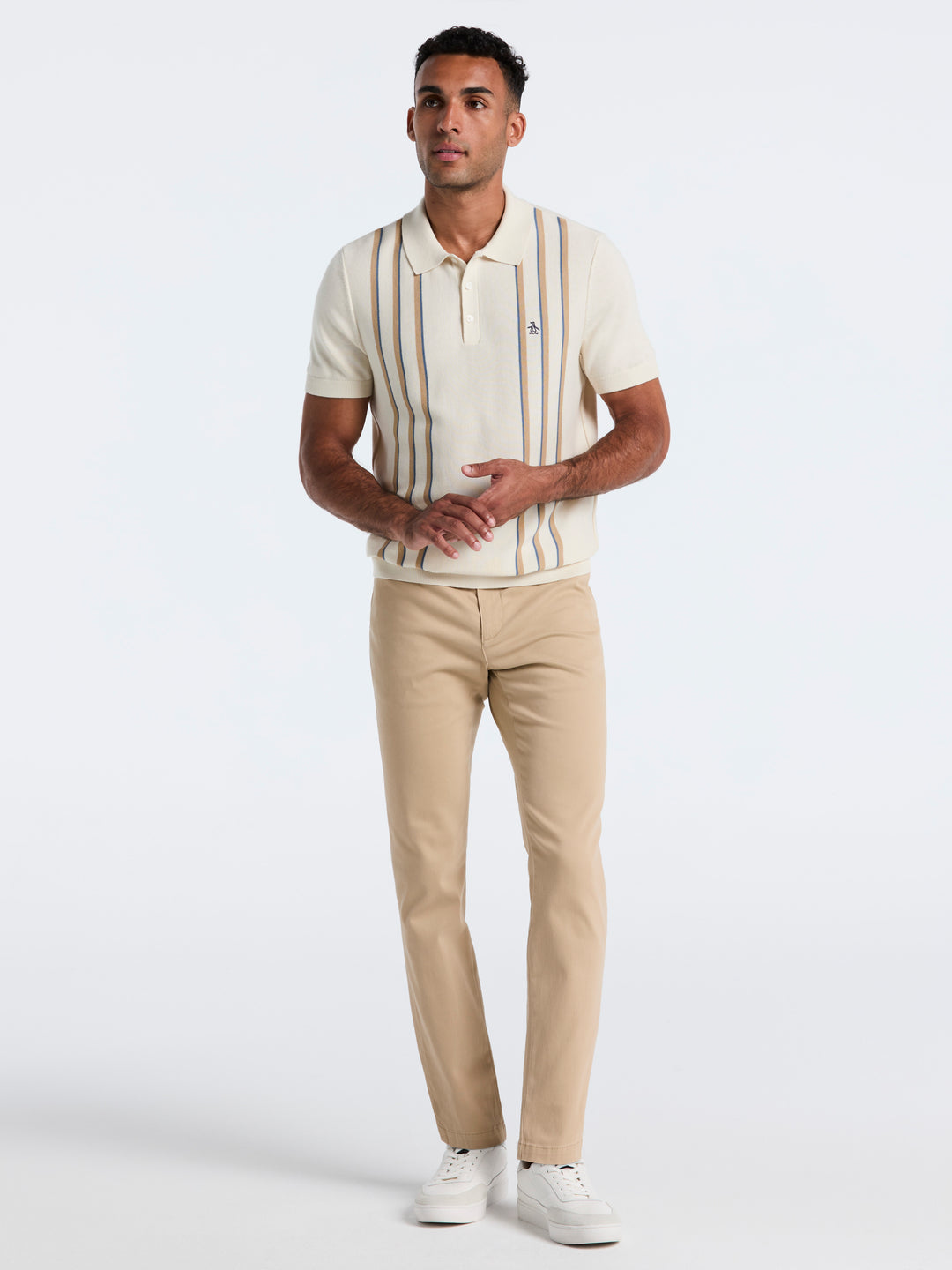 Cotton Vertical Stripe Sweater Polo (Birch) 