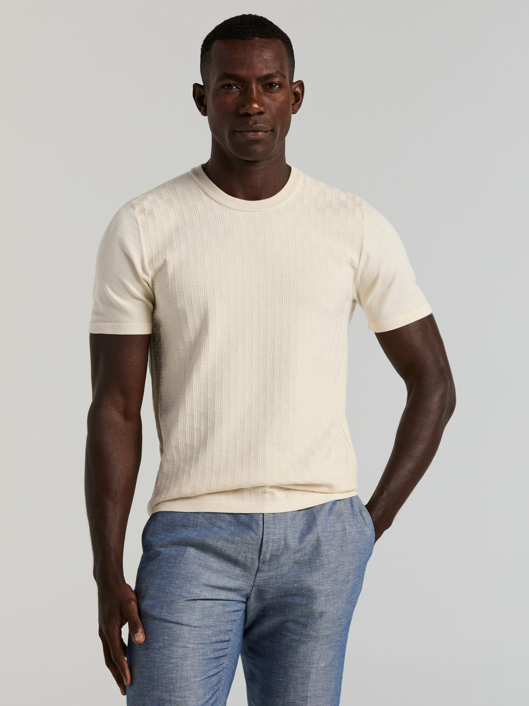 Short Sleeve Geo Texture Crew Sweater (Birch) 