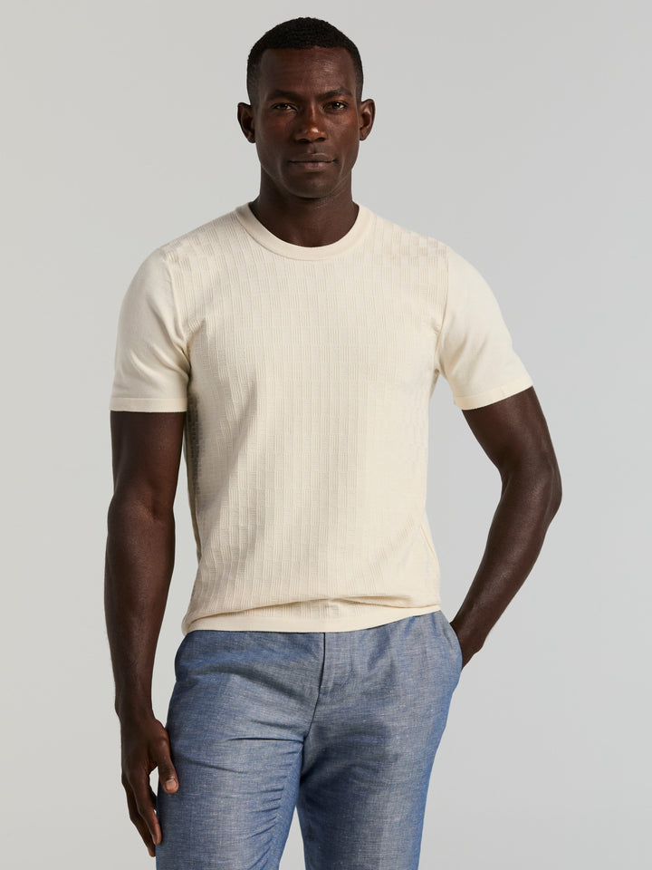 Short Sleeve Geo Texture Crew Sweater (Birch) 