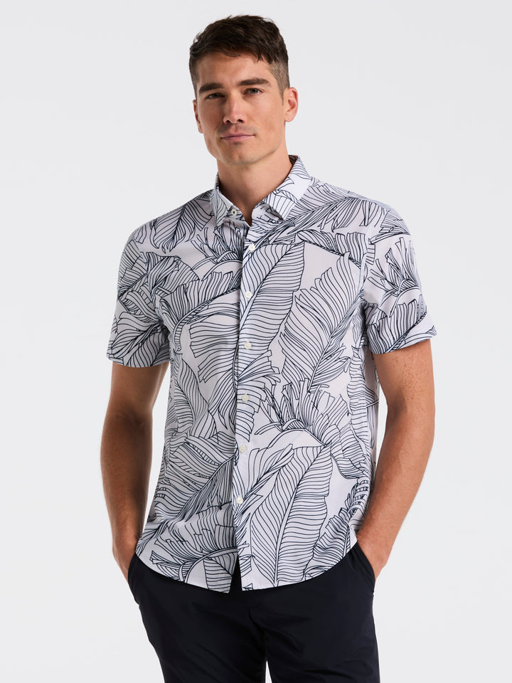 Slim Fit Botanical Print Shirt (Bright White) 
