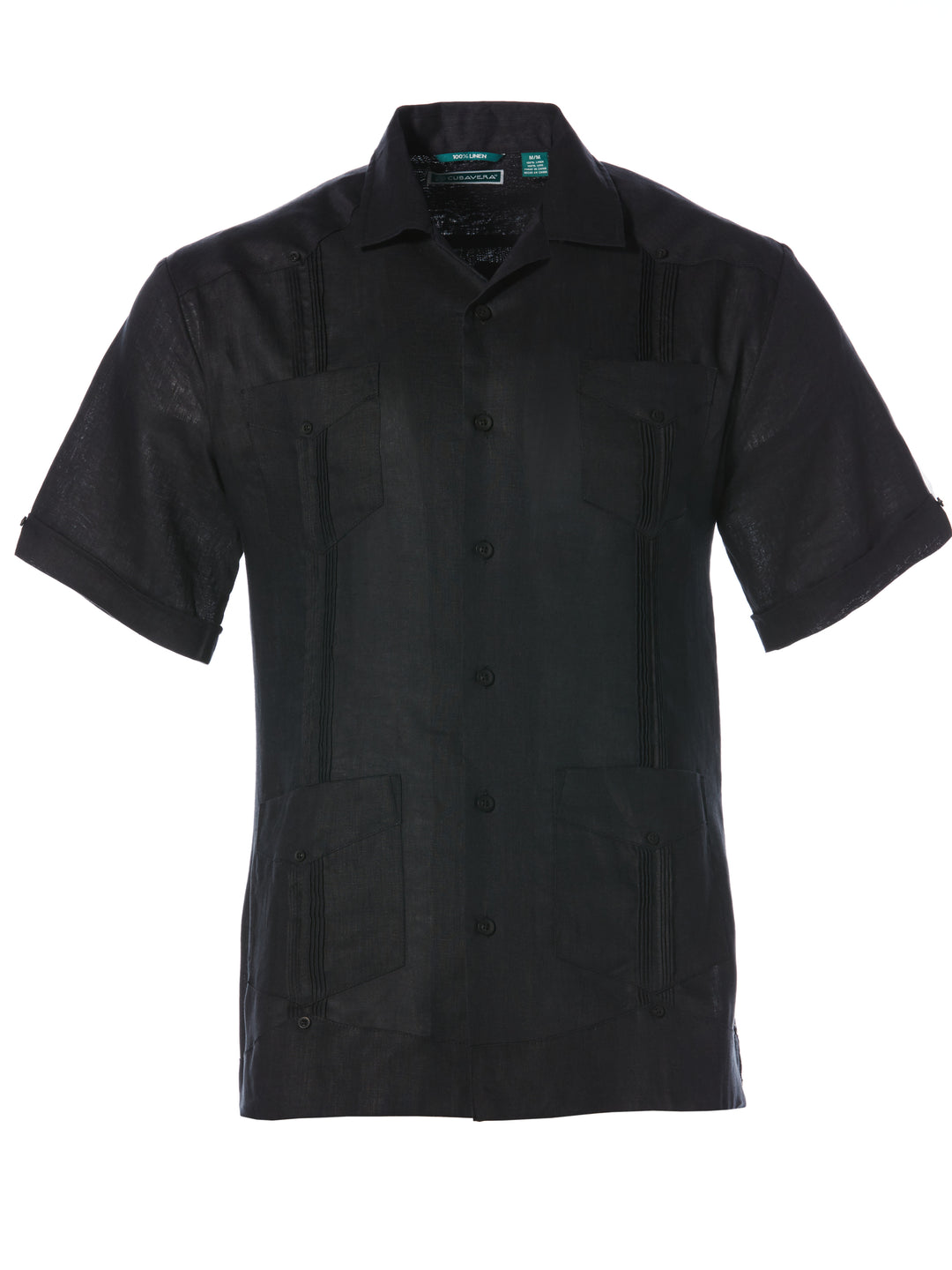 Linen Short Sleeve Guayabera Shirt (Jet Black) 