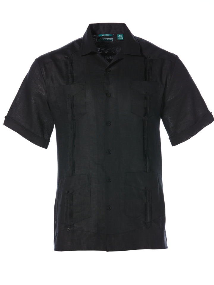 Linen Short Sleeve Guayabera Shirt (Jet Black) 