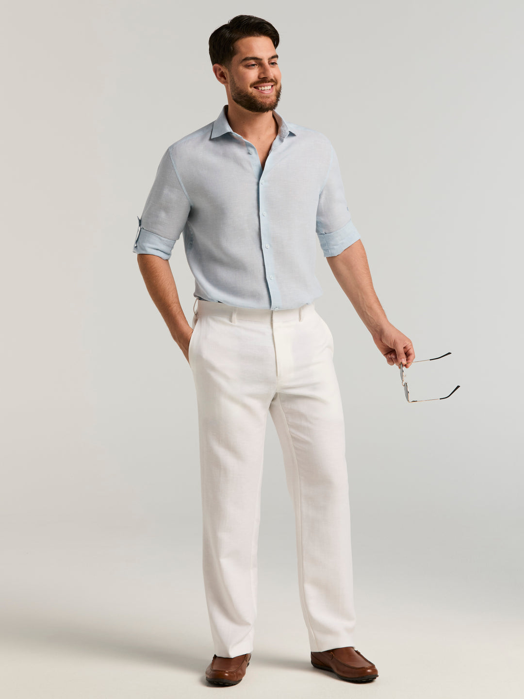 Linen Blend Flat Front Dress Pant (Bright White) 