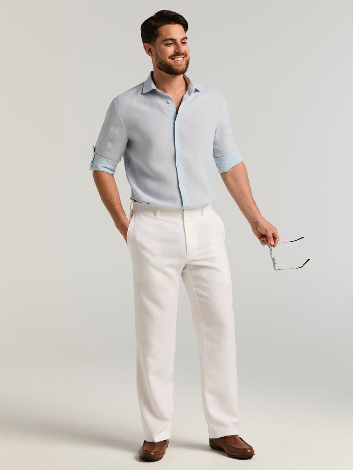 Linen Blend Flat Front Dress Pant (Bright White) 