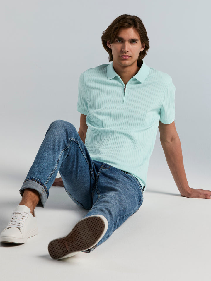 Quarter Zip Ribbed Polo (Skylight) 