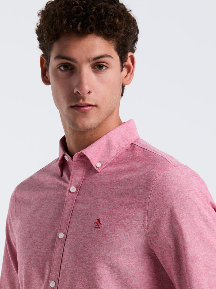 Oxford Long Sleeve Button-Down Shirt (Red) 