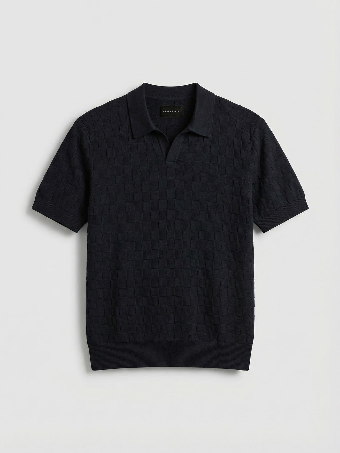 Checker Texture Open Polo Sweater (Dark Sapphire) 