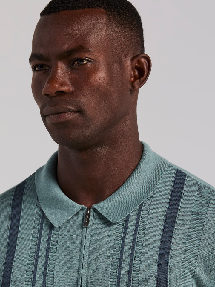 Cotton Modal Stripe Polo Sweater (Arctic) 