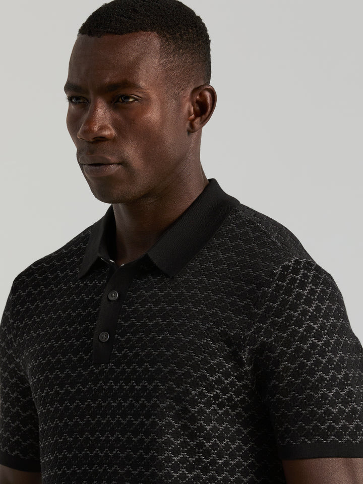 Cotton Jacquard Polo Sweater (Black) 
