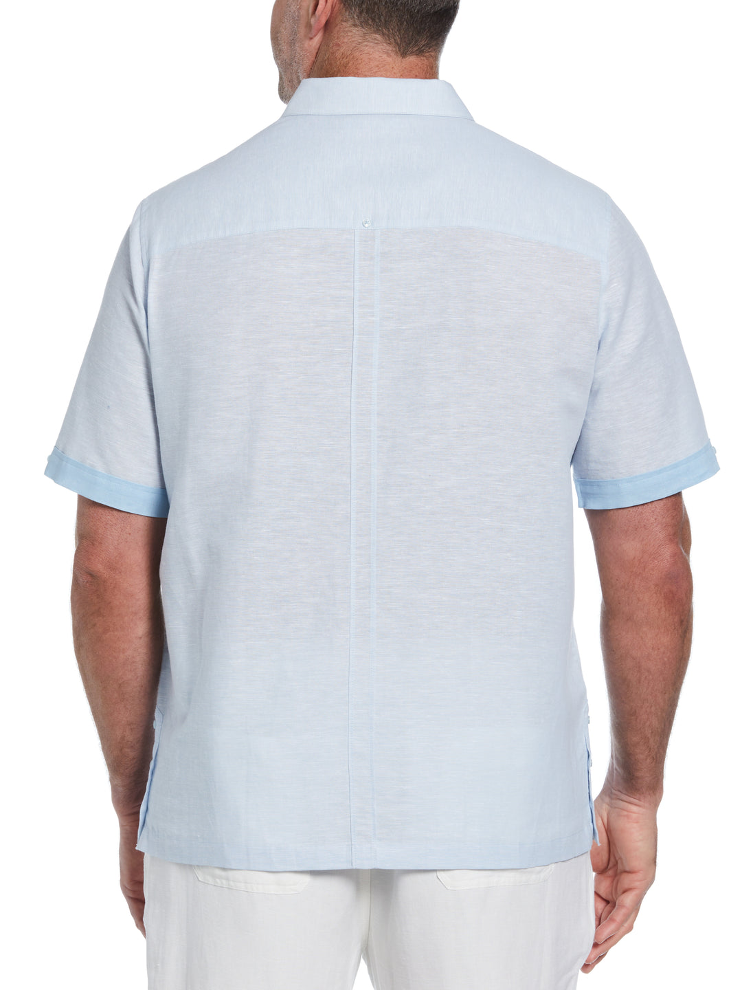 Big & Tall Linen Blend Cross Dye Guayabera Shirt (Cerulean) 