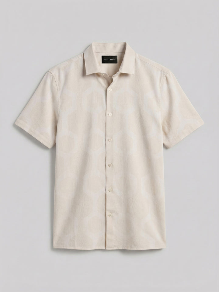 Large Geo Jacquard Cotton Linen Shirt (Silver Birch) 