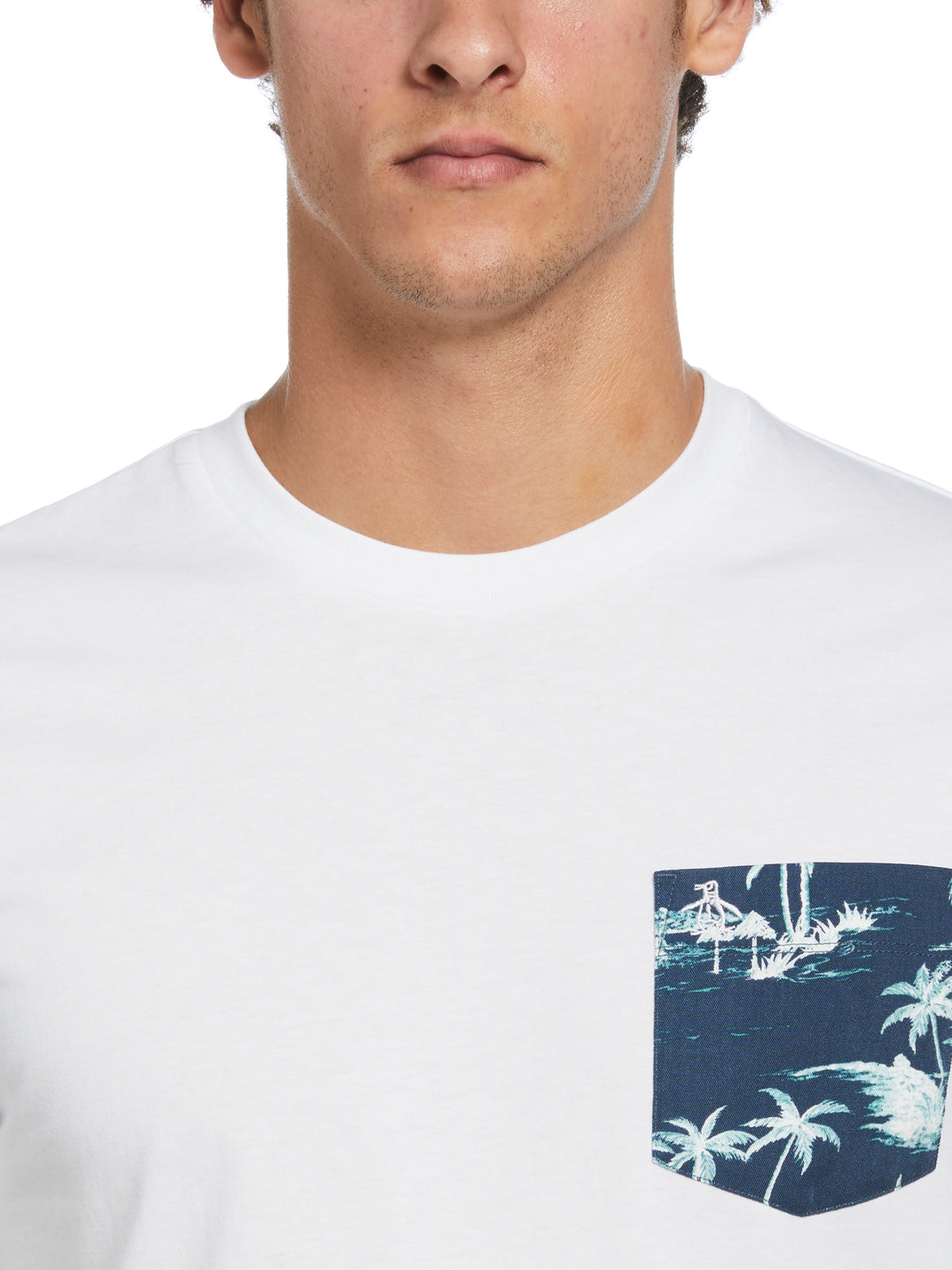 Jersey Woven Pocket Island Tee   (Bright White) 