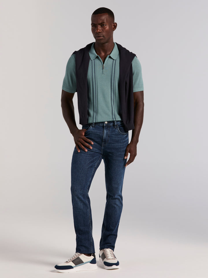 Cotton Modal Stripe Polo Sweater (Arctic) 