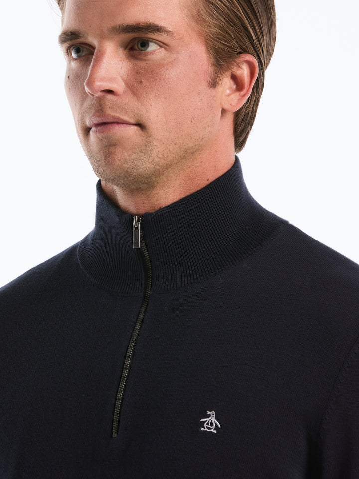 1/4 Zip Cotton Jersey Sweater (Dark Sapphire) 