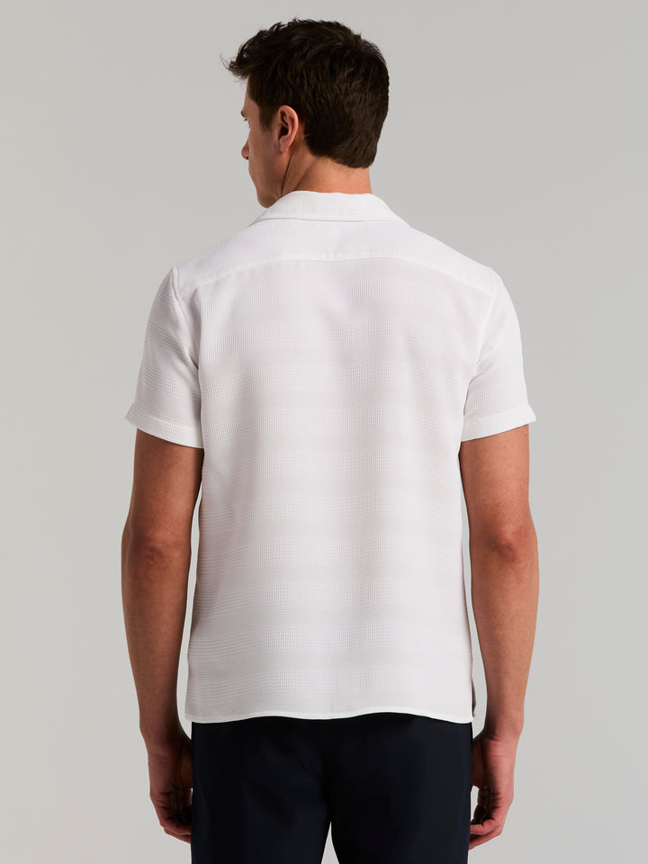 Men's Short Sleeve Dobby Stripe Camp Collar Shirt (Bright White) 