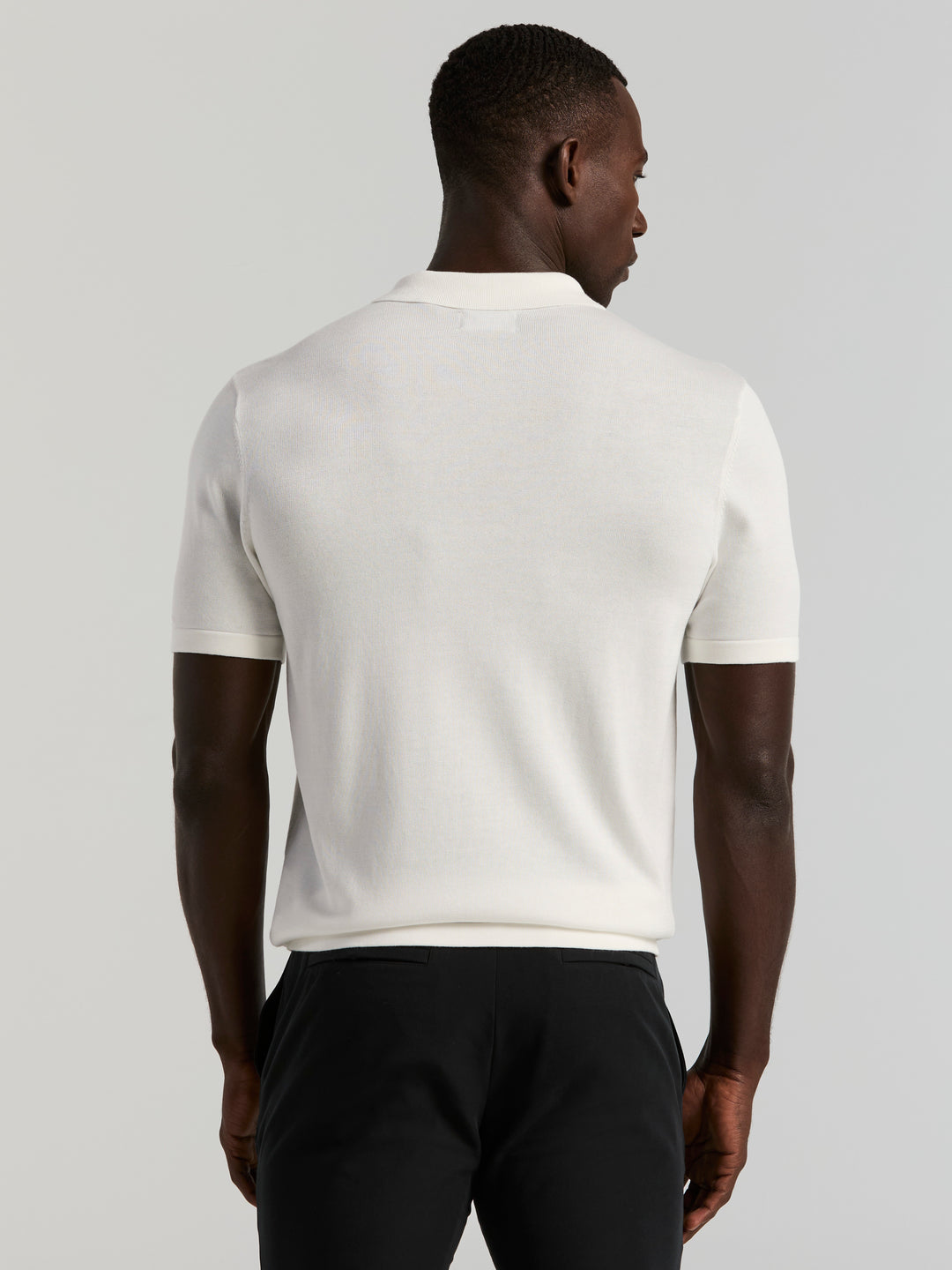 Cotton Modal Stripe Polo Sweater (Bright White) 