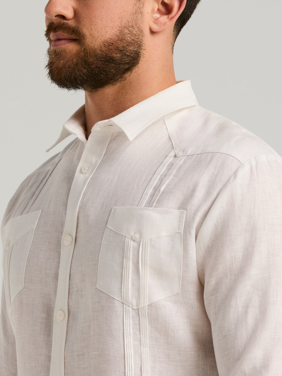 Linen Guayabera Shirt (Bright White) 