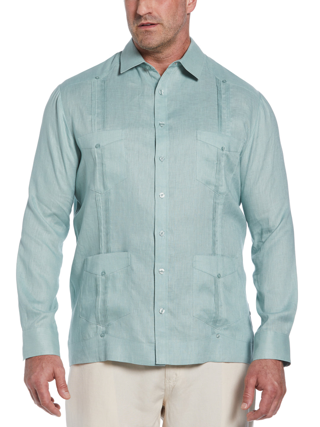 Big & Tall Linen Guayabera Shirt (Blue Surf) 