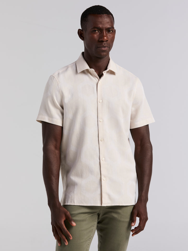 Large Geo Jacquard Cotton Linen Shirt (Silver Birch) 