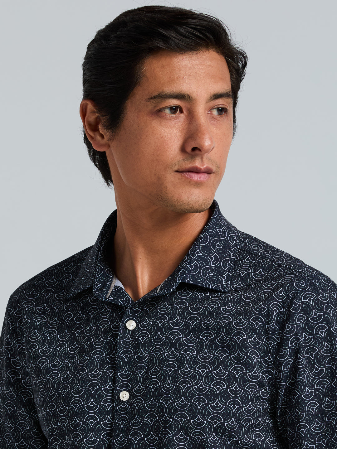 Dotted Wave Print Slim Fit Shirt (Dark Sapphire) 