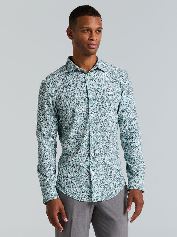 Short Sleeve Botanical Spray Print Button-Down Shirt (Sea Pine) 