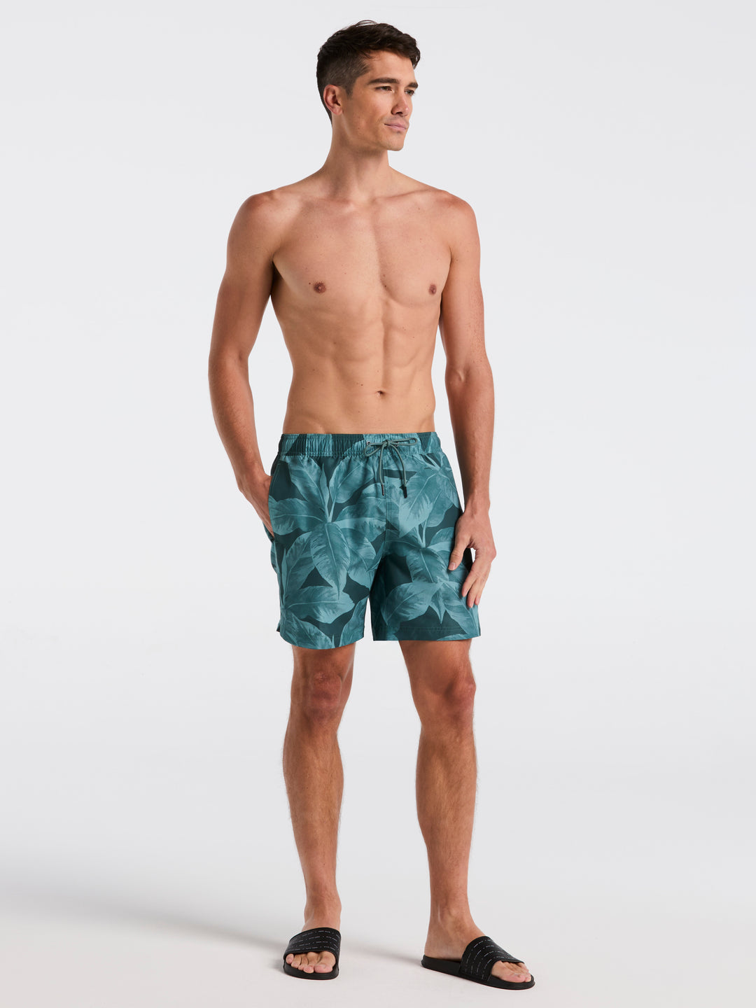 Tropical Plant Print Swim Trunk (Sea Pine) 