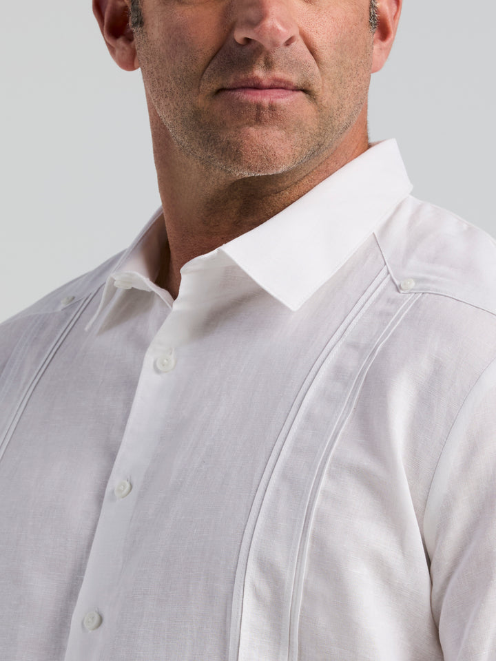 Big & Tall Linen Blend Guayabera Shirt (Brilliant White) 