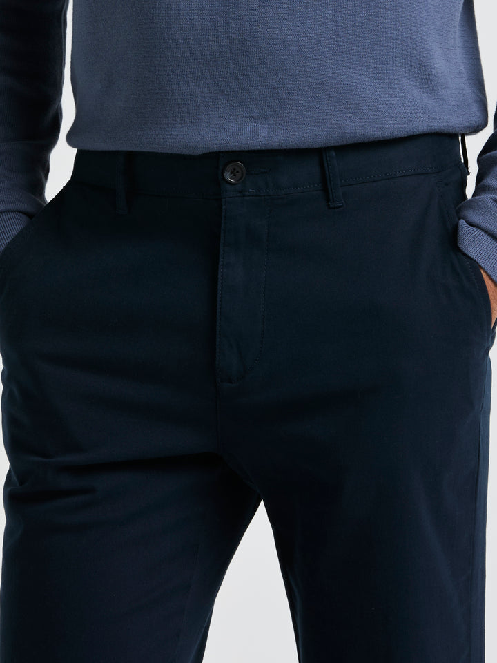 Slim Fit Stretch Chino Flat Front Pant (Dark Sapphire) 