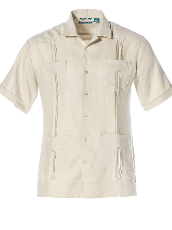 Linen Short Sleeve Guayabera Shirt (Natural Linen) 