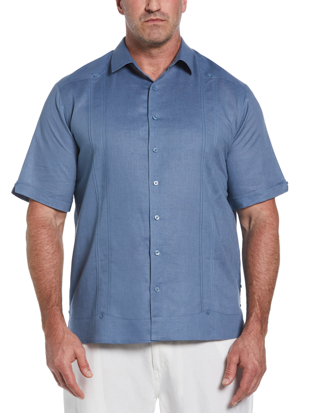 Big & Tall Linen Blend Guayabera Shirt (Captains Blue) 