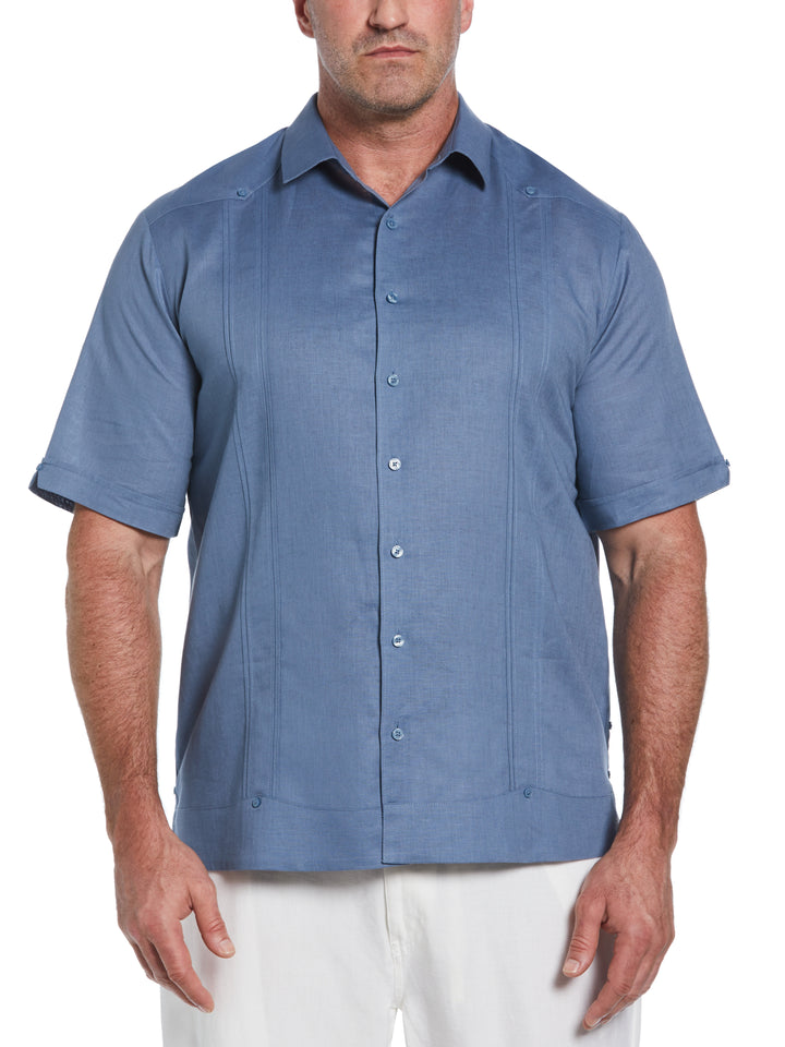 Big & Tall Linen Blend Guayabera Shirt (Captains Blue) 