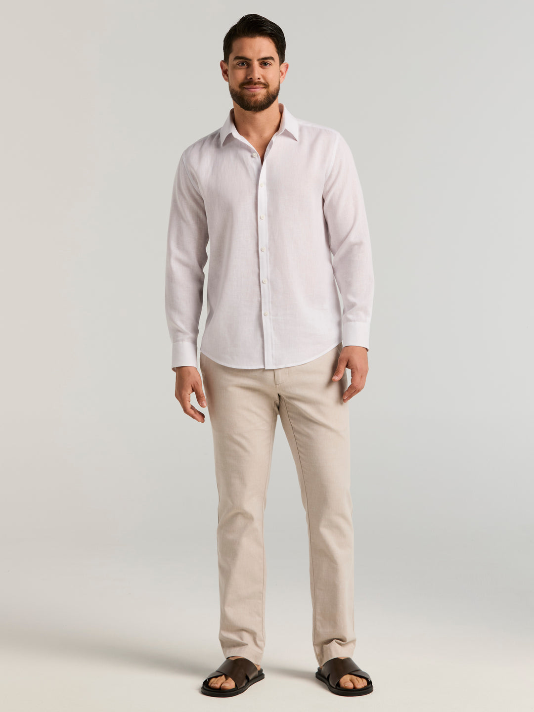 Linen Blend Wrinkle-Resistant Shirt (Brilliant White) 