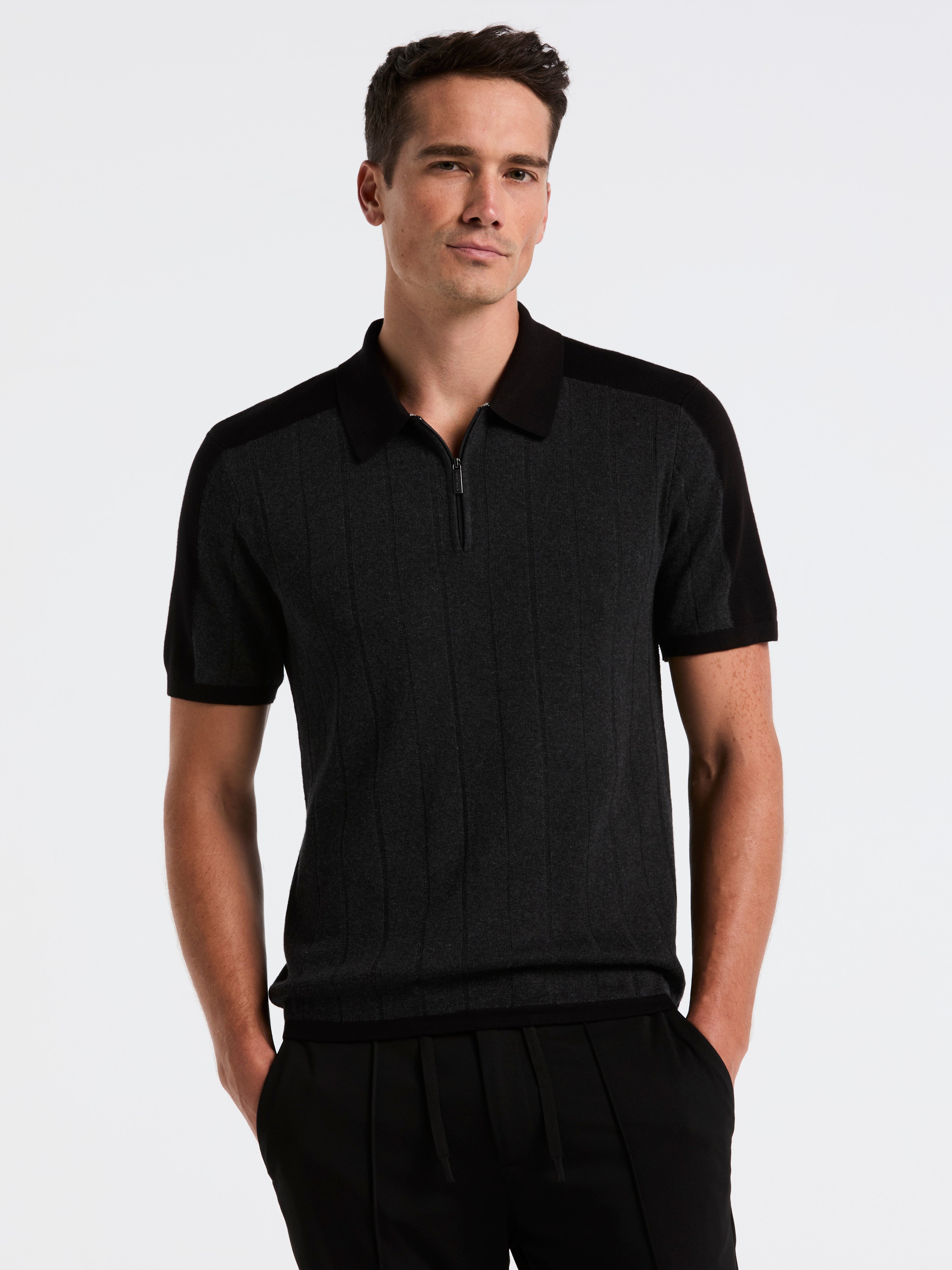 Short Sleeve Zip Polo Shirt – Perry Ellis