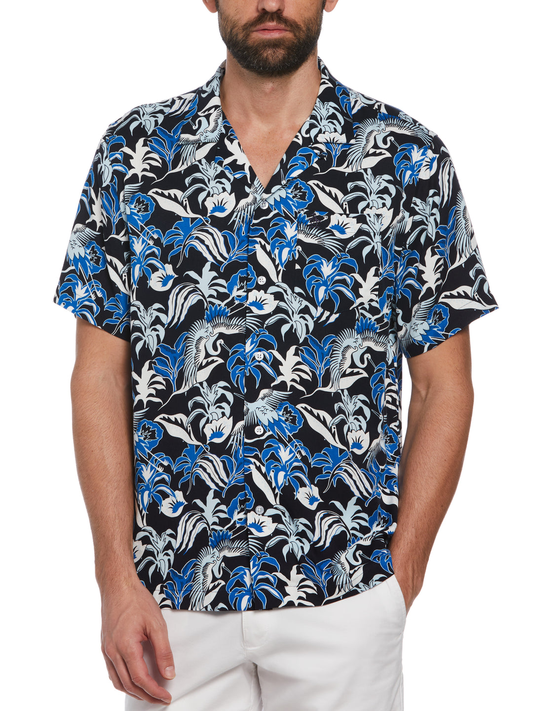 Floral Crane Print Shirt (Dark Sapphire) 