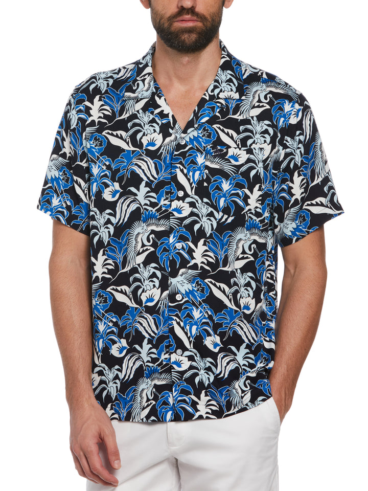 Floral Crane Print Shirt (Dark Sapphire) 