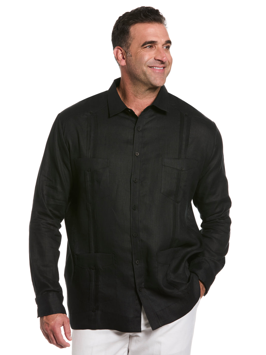 Big & Tall Linen Guayabera Shirt (Jet Black) 