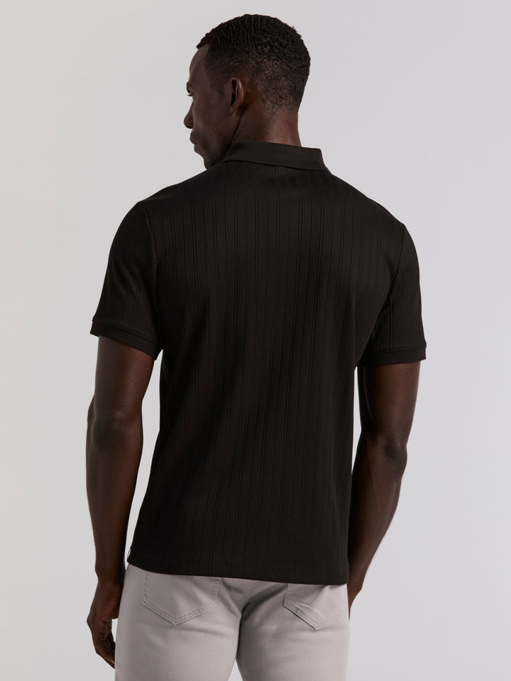 Vertical Rib Slim Fit Zip Polo Shirt (Black) 