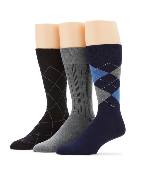 Luxury Bamboo Argyle Socks, 3-pk (Dk Bnd Ast) 