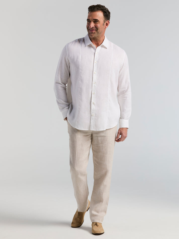 Big & Tall Solid Linen Sport Shirt (Bright White) 