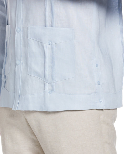 Big and Tall 100% Linen Long Sleeve 4 Pocket Guayabera (Cashmere Blue) 